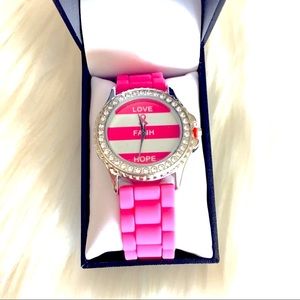 🆕 Global Time Women's Pink Striped Watch Love Fight Hope